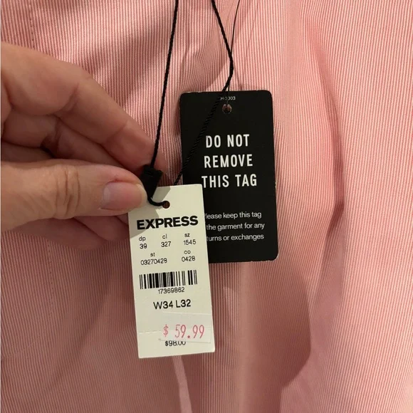 Express Stretch Extra Slim Light Pink Resortcore Men’s Trousers, Size 34/32 NWT - Picture 5 of 5